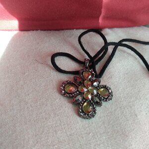 Lia Sofia: signed flower and rhinestone pendant necklace.